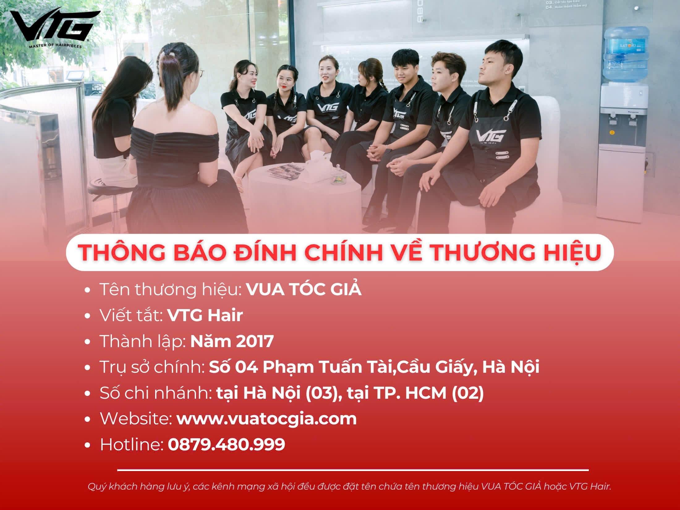 THÔNG BÁO ĐÍNH CHÍNH VỀ THƯƠNG HIỆU VUA TÓC GIẢ &#8211; VTG HAIR