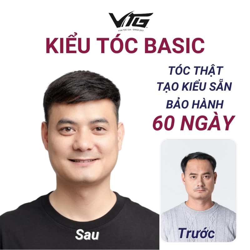 Tóc giả nam che hói ngắn basic từ tóc thật giá rẻ
